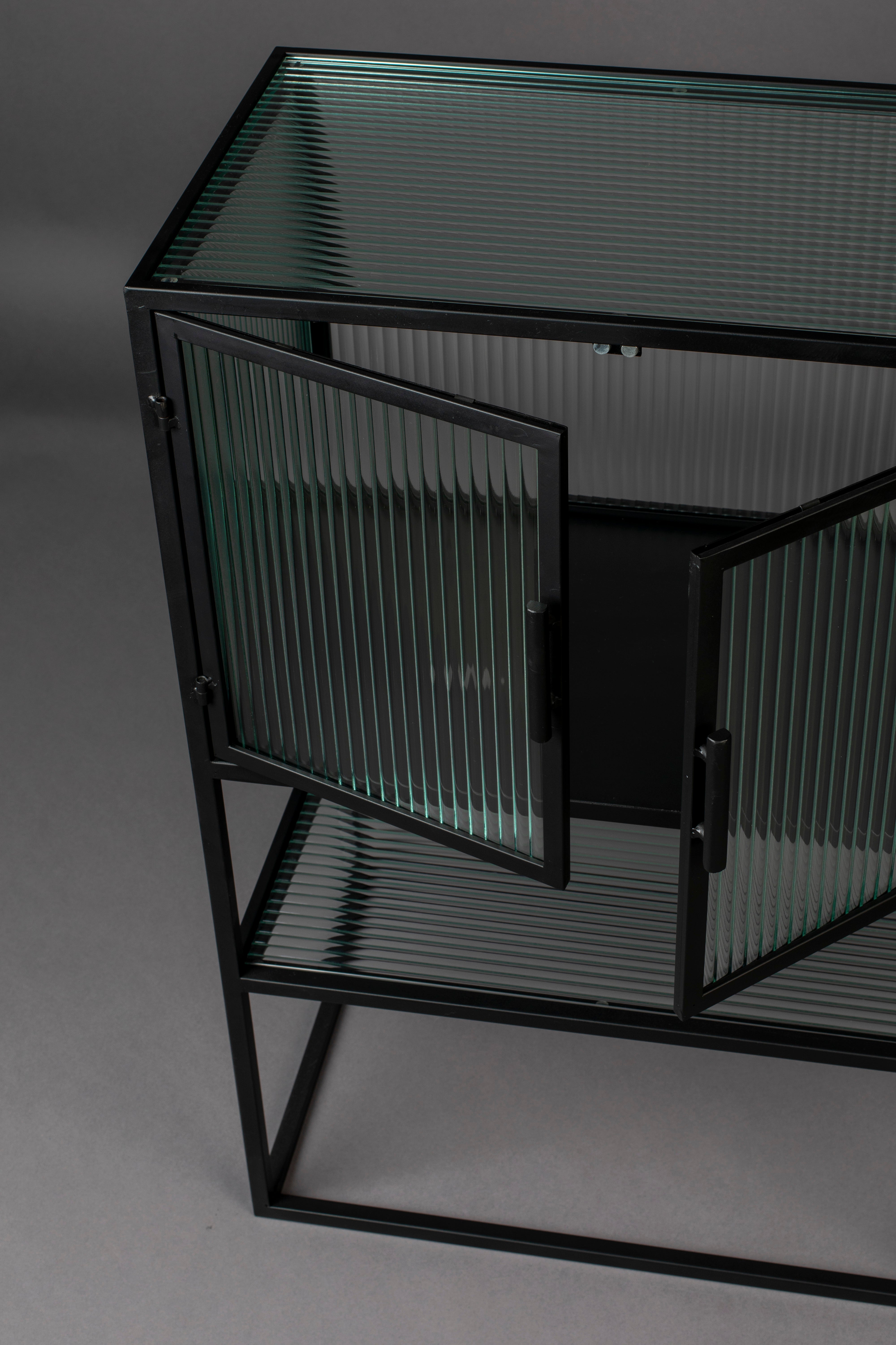 Dutchbone Boli Black Steel & Ribbed Glass Cabinet Small